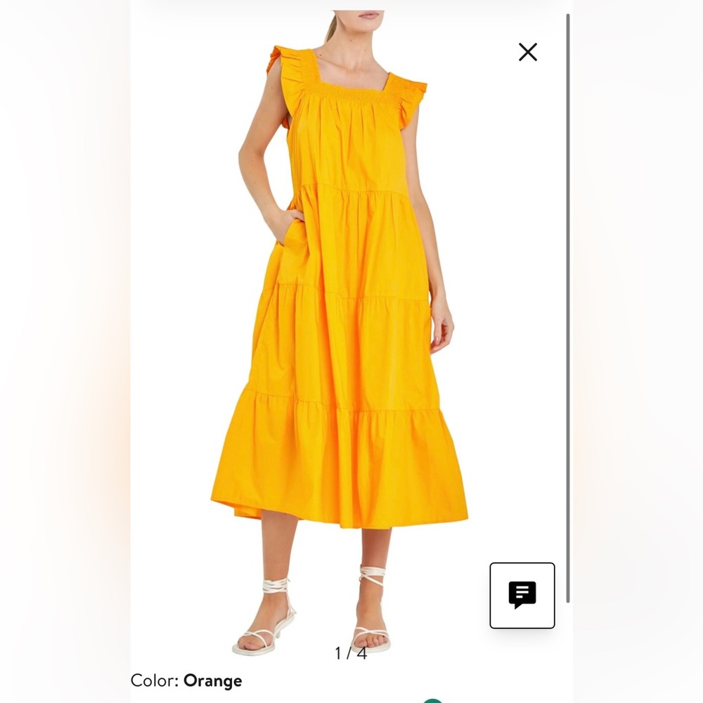 NWT English Factory Vibrant Orange Ruffle Detail Midi Dress- size medium